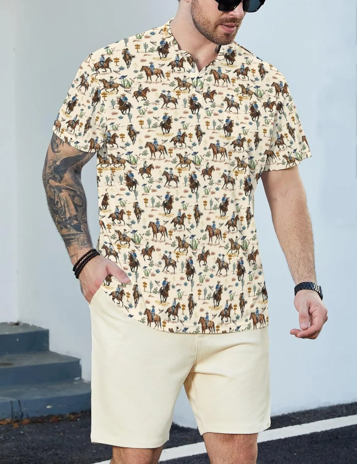 Henley Shirts for Men Short Sleeve Henley T Shirts Band Collar Men's Summer Athletic Tee