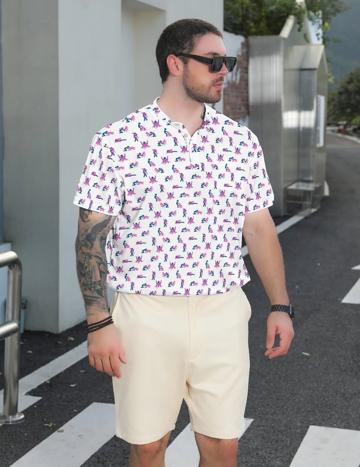 Henley Shirts for Men Short Sleeve Henley T Shirts Band Collar Men's Summer Athletic Tee