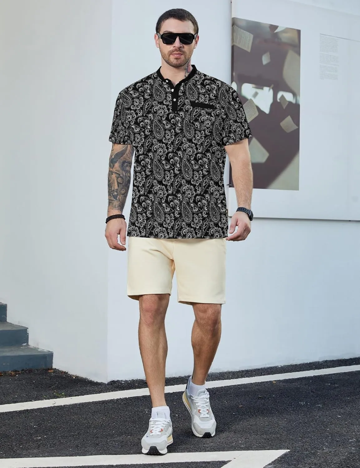 Henley Shirts for Men Short Sleeve Henley T Shirts Band Collar Men's Summer Athletic Tee