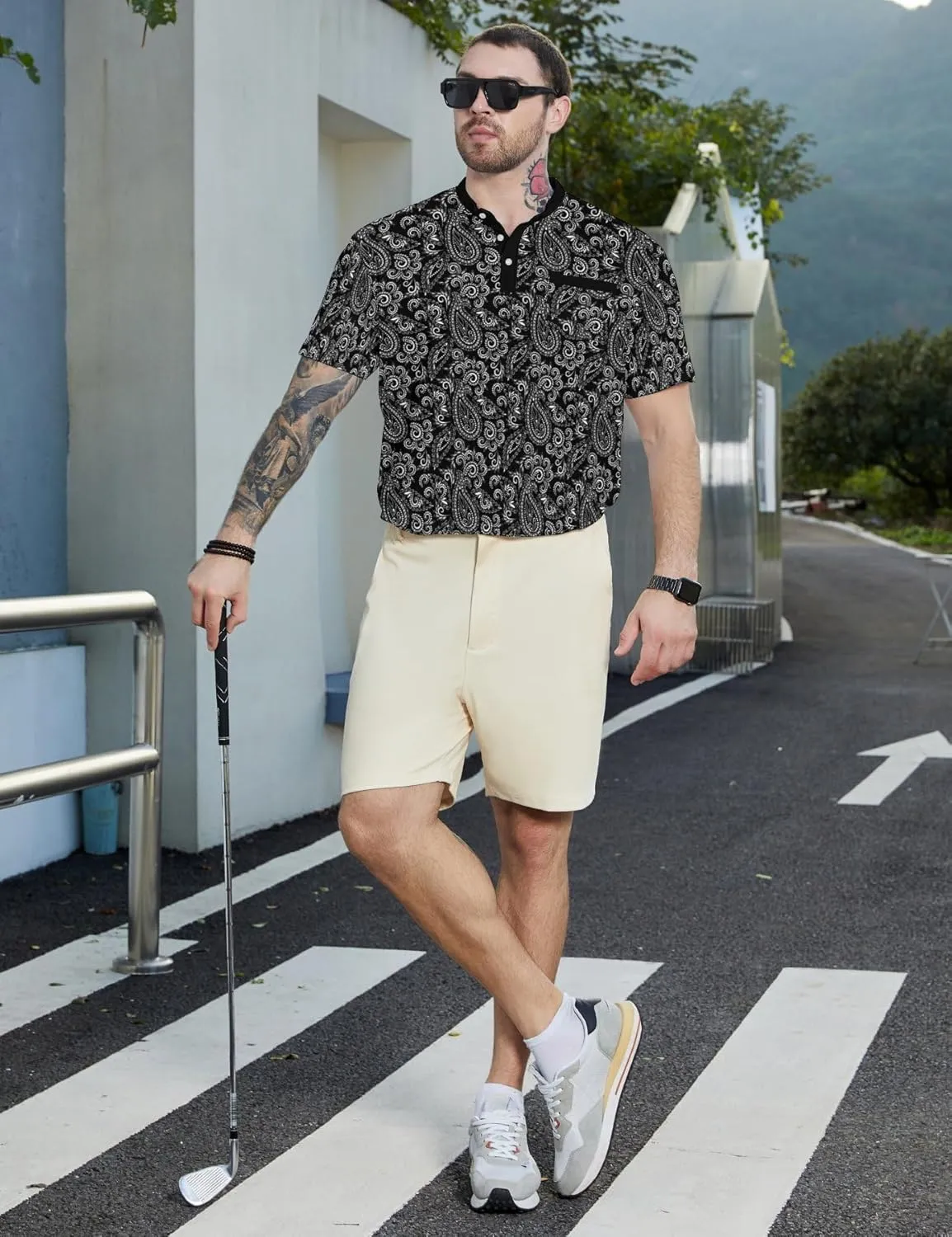 Henley Shirts for Men Short Sleeve Henley T Shirts Band Collar Men's Summer Athletic Tee