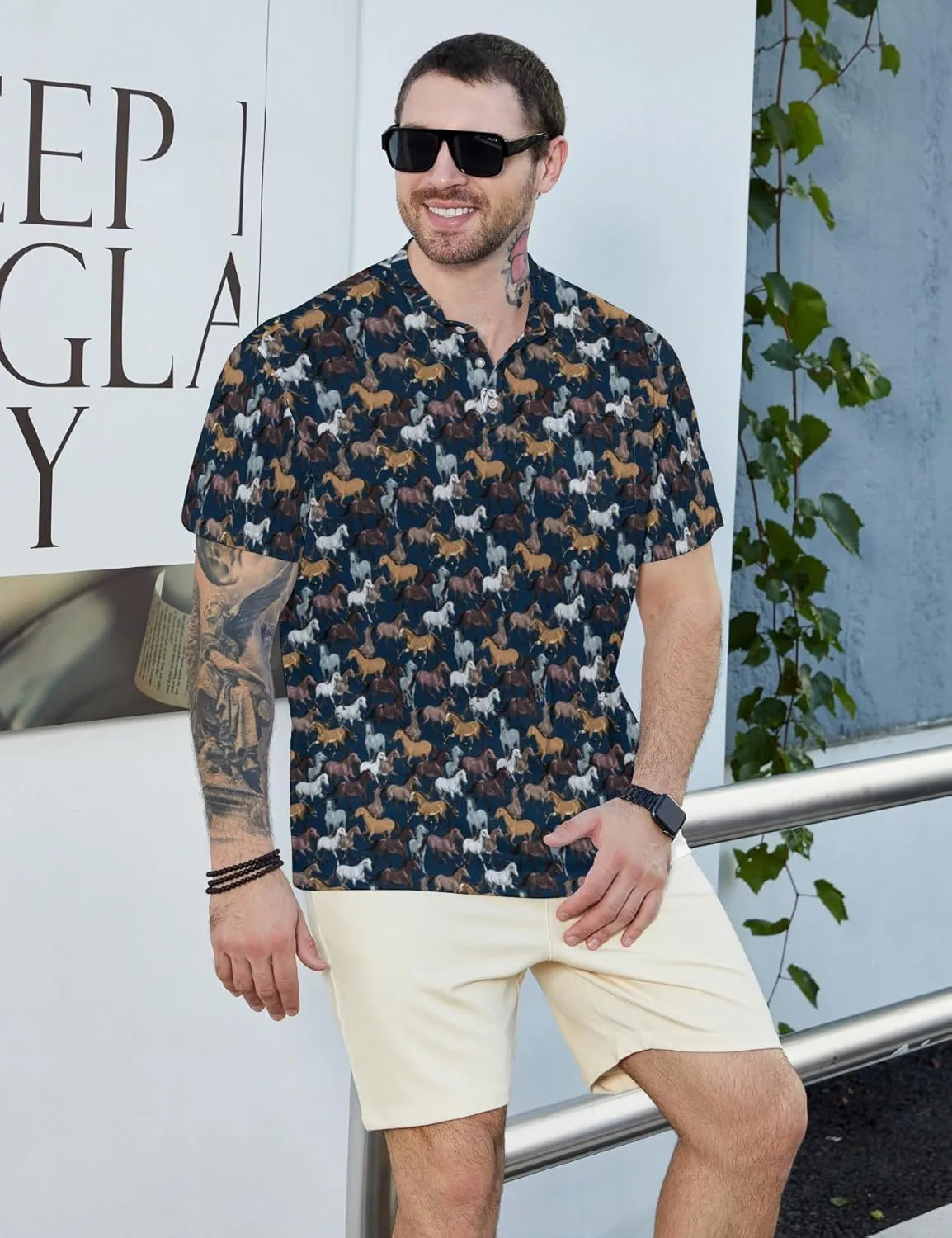 Henley Shirts for Men Short Sleeve Henley T Shirts Band Collar Men's Summer Athletic Tee