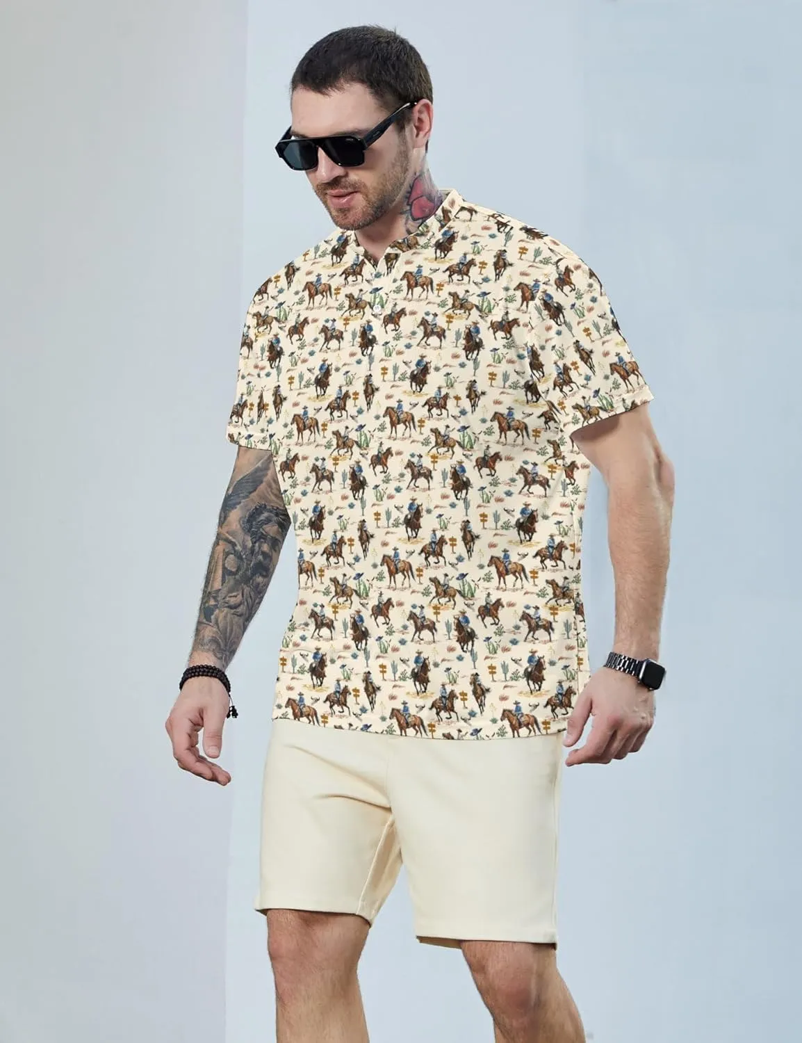 Henley Shirts for Men Short Sleeve Henley T Shirts Band Collar Men's Summer Athletic Tee