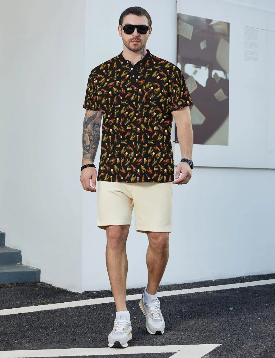 Henley Shirts for Men Short Sleeve Henley T Shirts Band Collar Men's Summer Athletic Tee