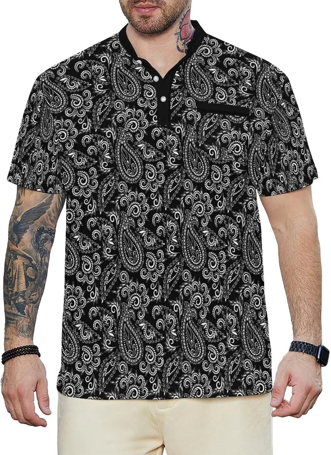 Henley Shirts for Men Short Sleeve Henley T Shirts Band Collar Men's Summer Athletic Tee
