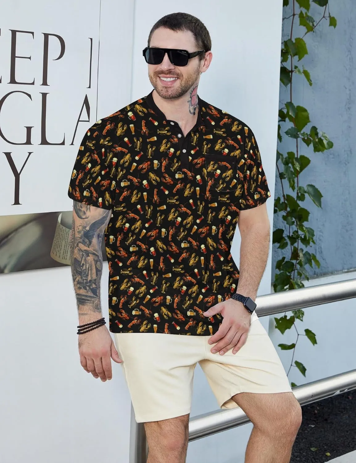Henley Shirts for Men Short Sleeve Henley T Shirts Band Collar Men's Summer Athletic Tee