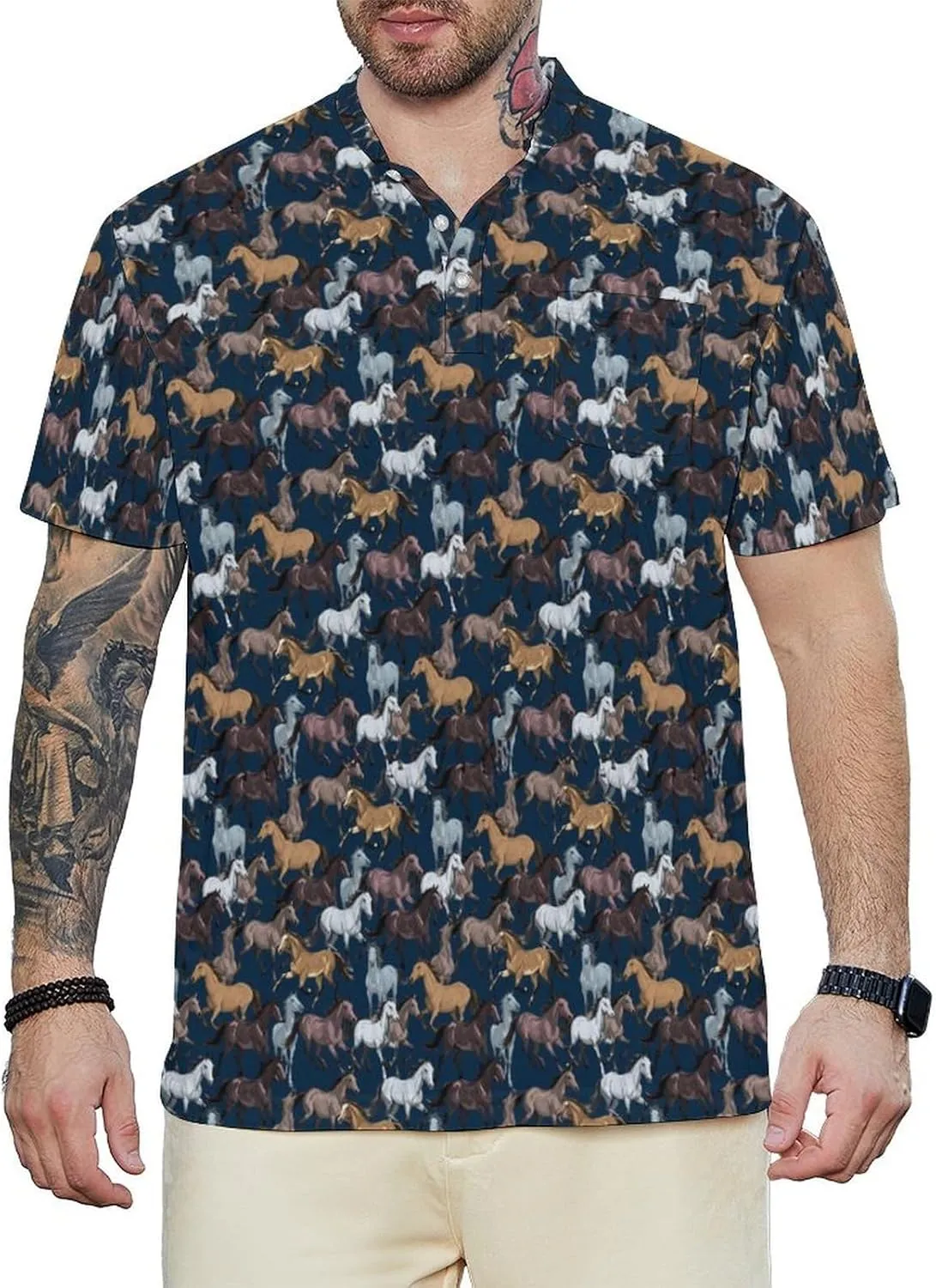 Henley Shirts for Men Short Sleeve Henley T Shirts Band Collar Men's Summer Athletic Tee
