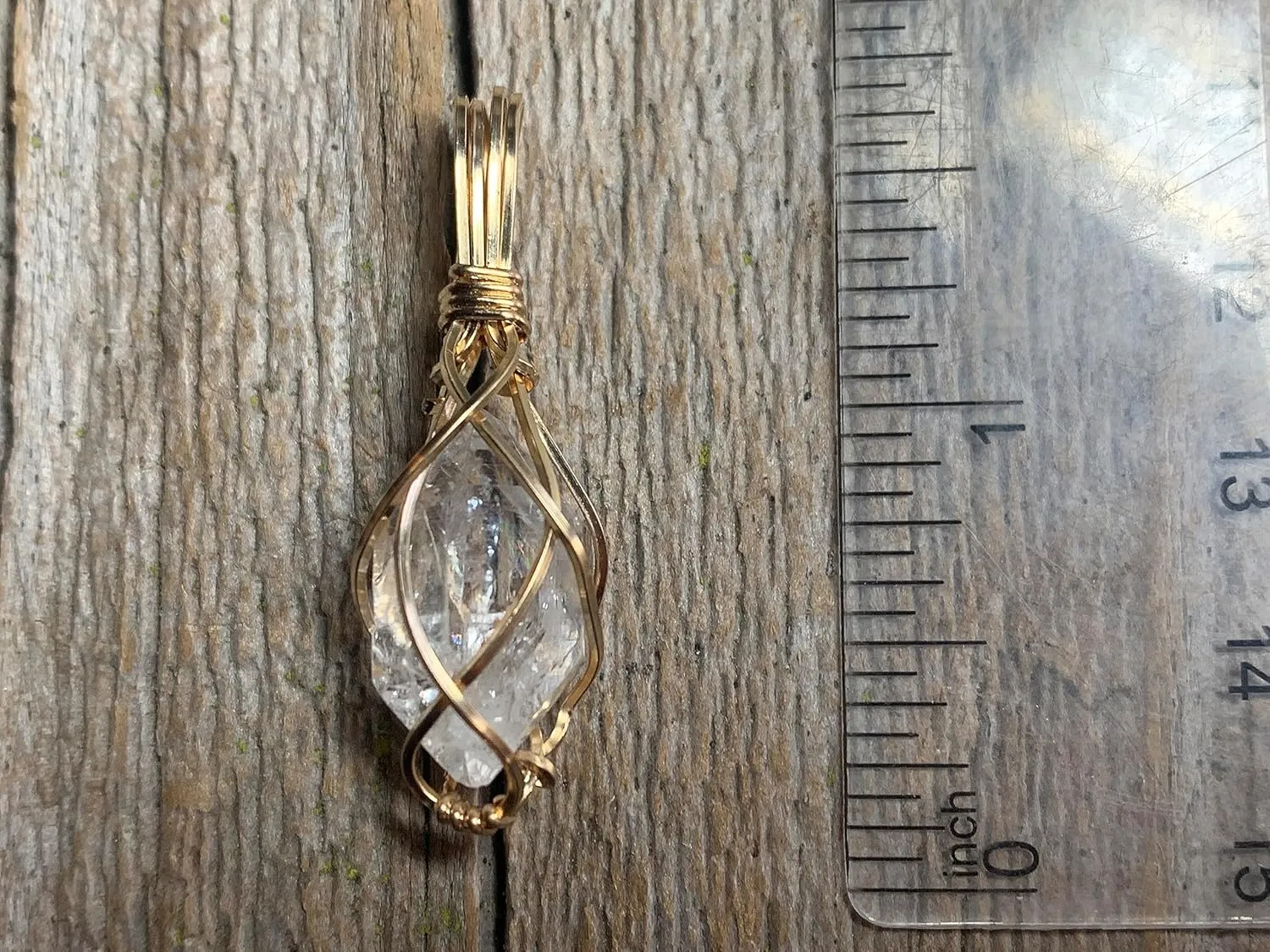 Herkimer Diamond Healing Crystal Necklace Pendant | Handmade 14K Gold Filled Herkimer Diamond Crystal Healing Stones | Natrual Raw High Energy Vibrations H66 (Gold Fill, Herkimer Diamond, M)