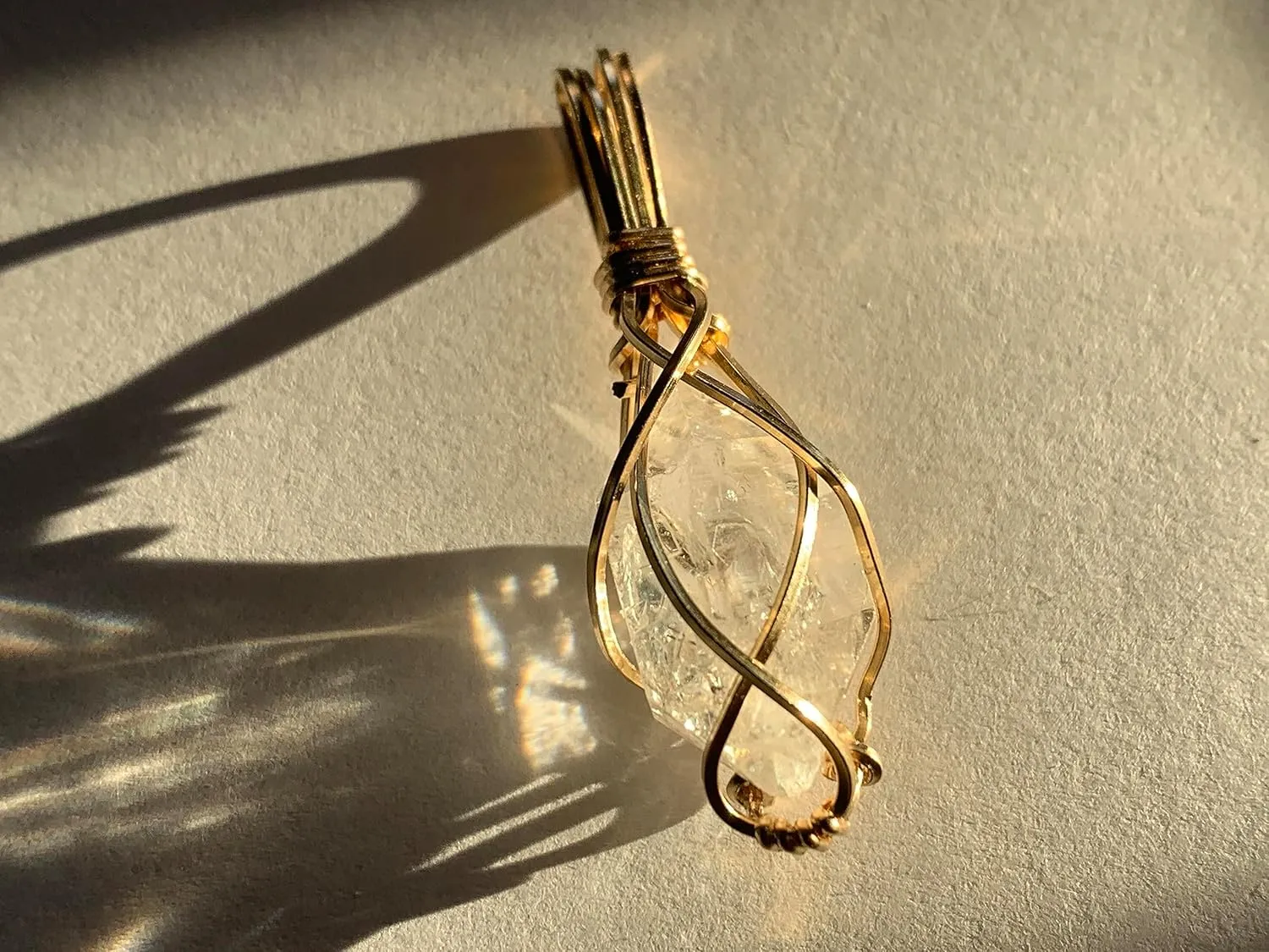 Herkimer Diamond Healing Crystal Necklace Pendant | Handmade 14K Gold Filled Herkimer Diamond Crystal Healing Stones | Natrual Raw High Energy Vibrations H66 (Gold Fill, Herkimer Diamond, M)