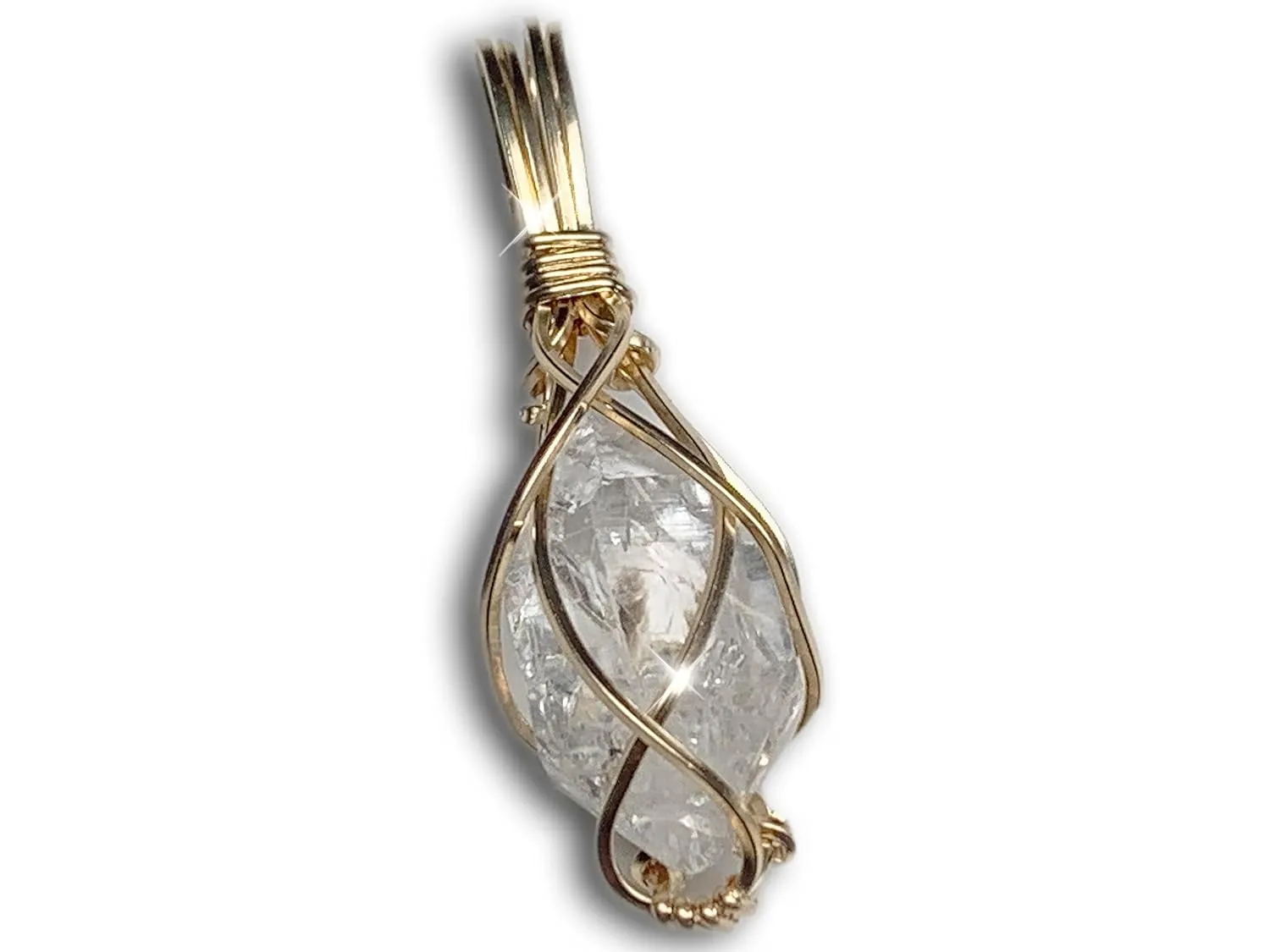 Herkimer Diamond Healing Crystal Necklace Pendant | Handmade 14K Gold Filled Herkimer Diamond Crystal Healing Stones | Natrual Raw High Energy Vibrations H66 (Gold Fill, Herkimer Diamond, M)