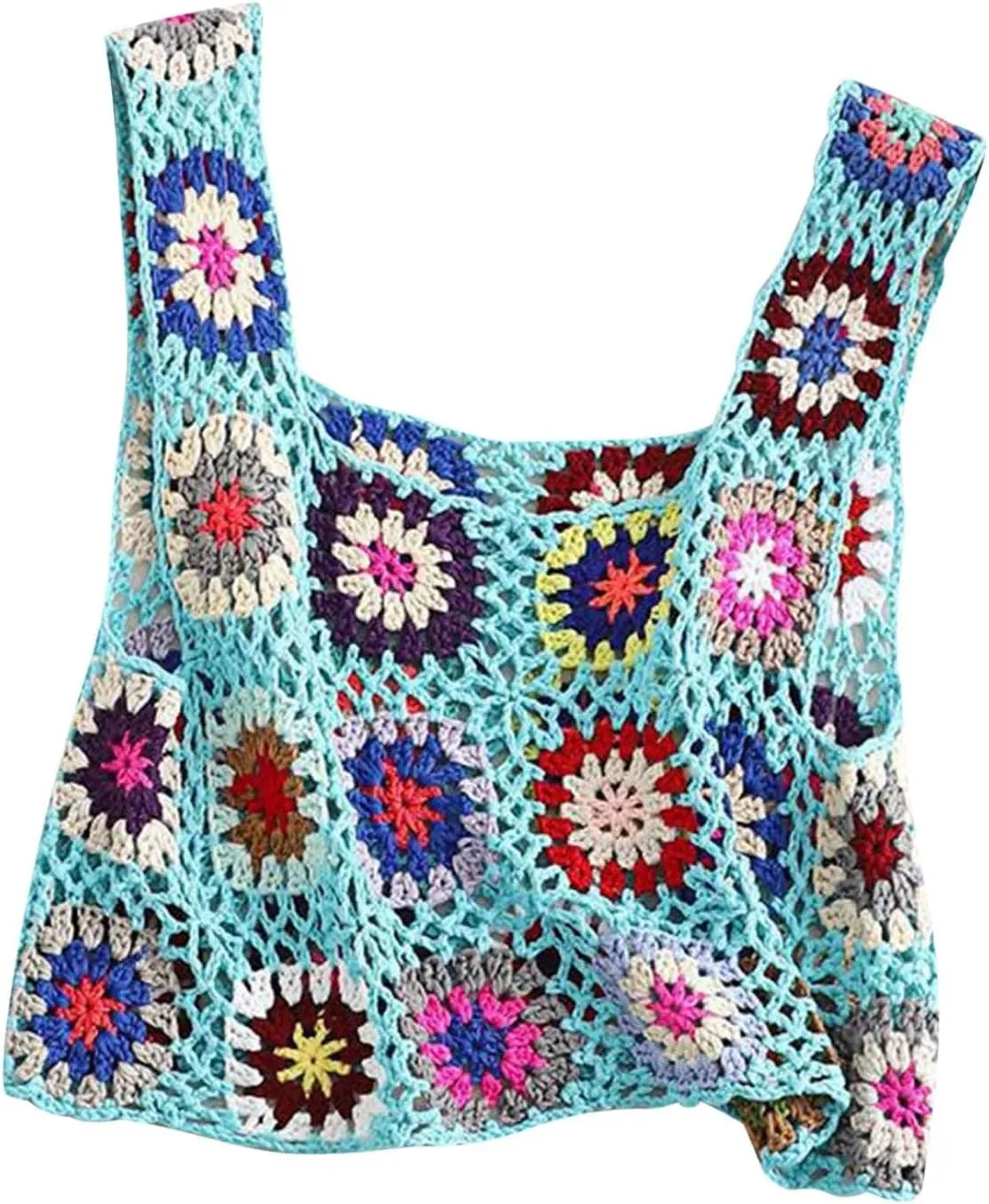 HGps8w Boho Crochet Crop Tank Top for Colorful Floral Embroidery Knit Vest Tops Hollow Out Camisole Beachwear