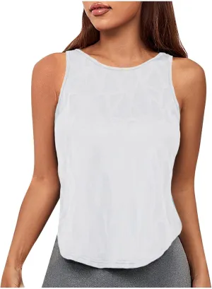 HGps8w Women's Crew Neck Crop Sports Tank Top Sleeveless Casual 2025 Summer Athletic Workout Running Yoga Shirts