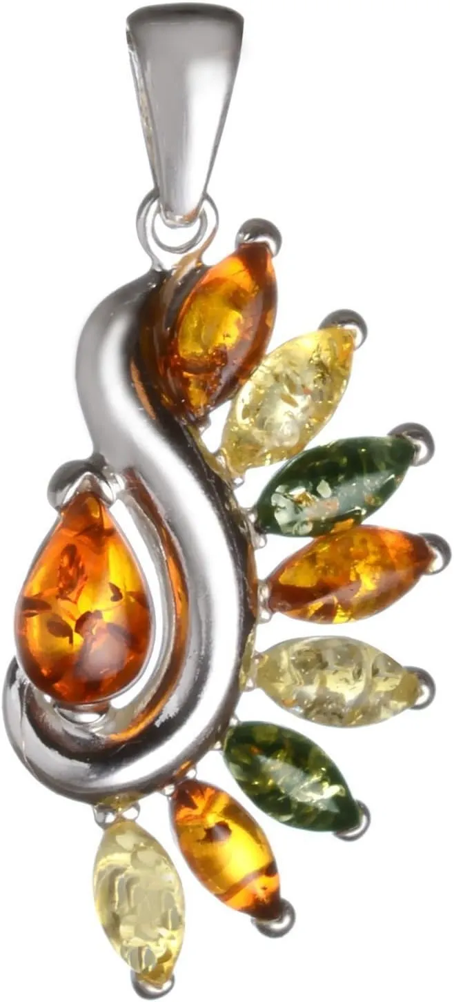 HolidayGiftShops Amber Jewelry for Women - Sterling Silver and Baltic Amber Pendant Mackenzie, Amber Necklace for Women, Sterling Silver Pendants for Women, Made in Poland
