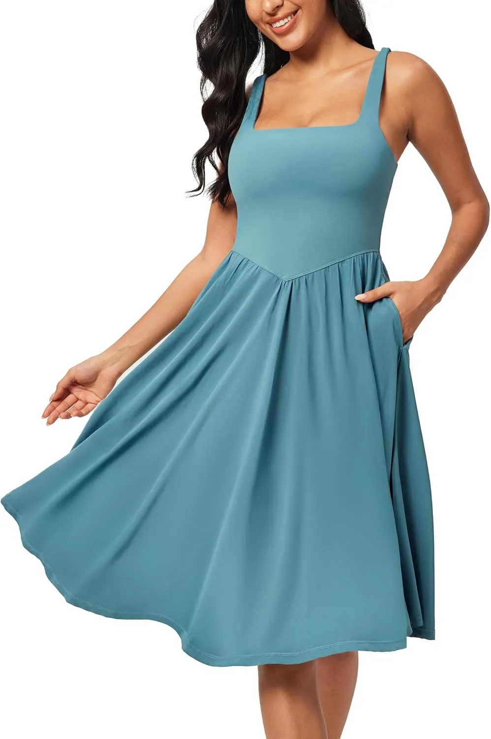 IUGA Sundresses for Women 2025 Summer Dress with Built in Shorts & Bra Spaghetti Strap Midi Casual Flowy Beach Dresses