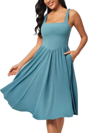 IUGA Sundresses for Women 2025 Summer Dress with Built in Shorts & Bra Spaghetti Strap Midi Casual Flowy Beach Dresses