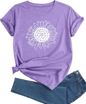 J&DHUASHA Women's Plus Size Floral T-Shirt Short Sleeve Crewneck Flower Graphic Tees Casual Summer Printed Tops