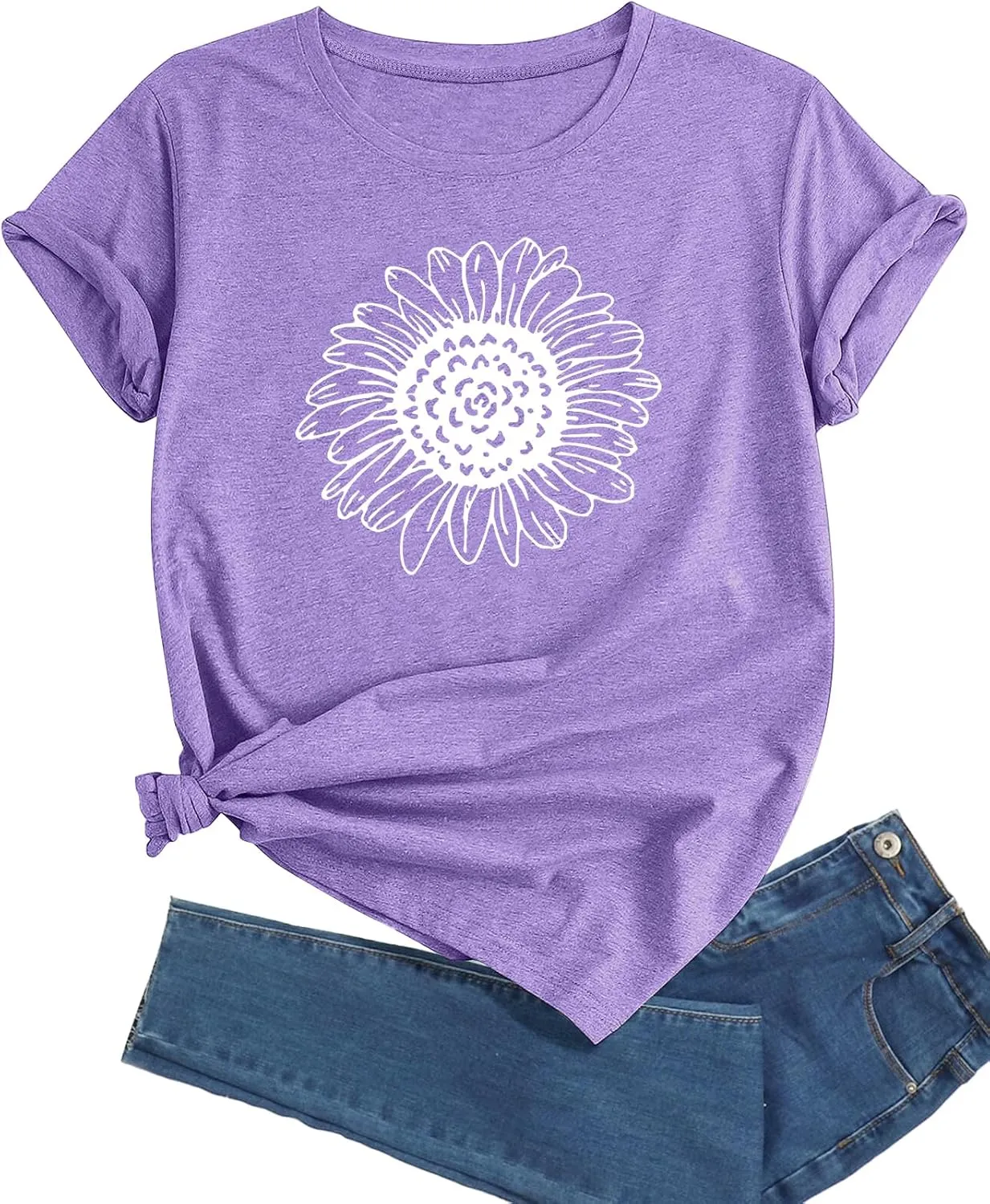 J&DHUASHA Women's Plus Size Floral T-Shirt Short Sleeve Crewneck Flower Graphic Tees Casual Summer Printed Tops