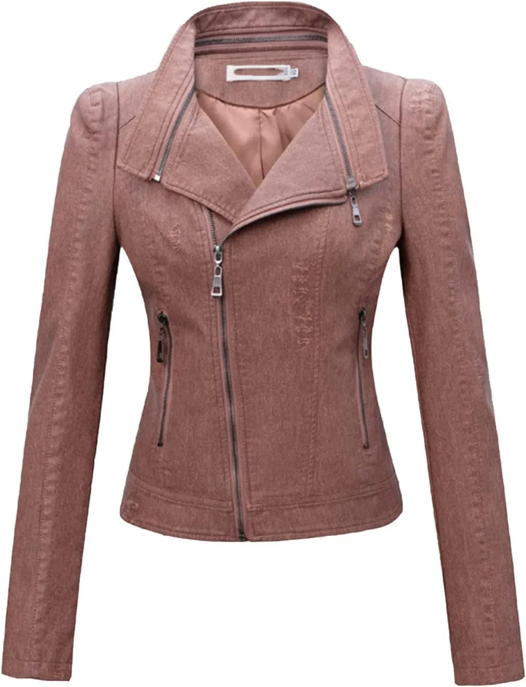 JEsilunmaMY Womens Asymmetrical Zipper Crop Leather Jacket Long Sleeve Fall Motorcycle Coats Slim Fit Moto Biker Short Coat