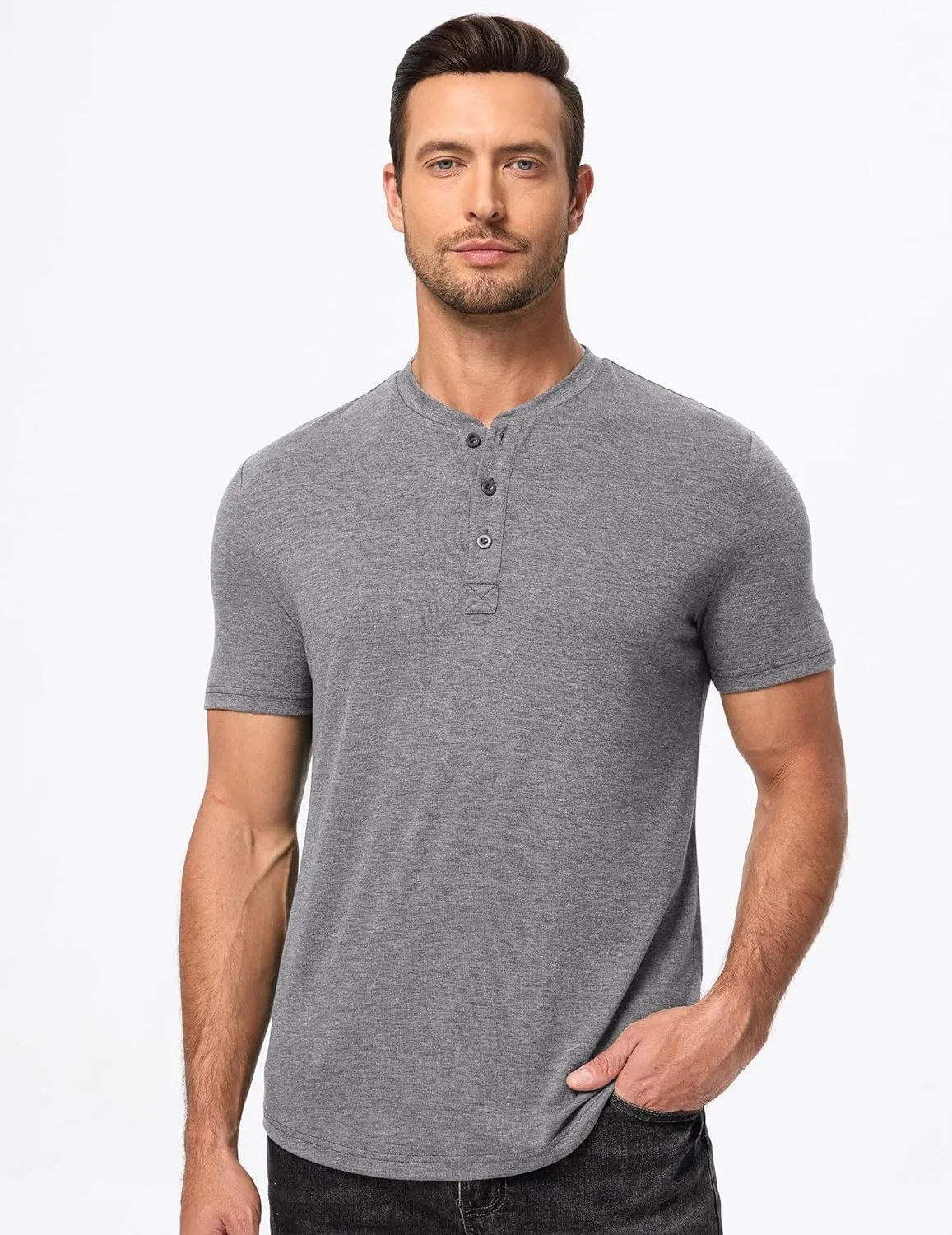 JMIERR Men's Casual Henley Shirts Short Sleeve Basic Button Muscle Longline T-Shirt Gym Workout Athletic Tee
