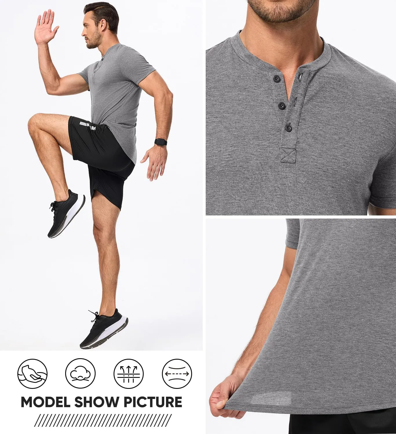 JMIERR Men's Casual Henley Shirts Short Sleeve Basic Button Muscle Longline T-Shirt Gym Workout Athletic Tee