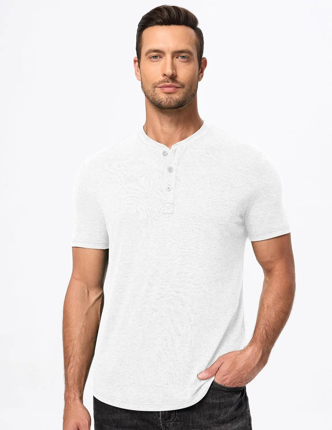 JMIERR Men's Casual Henley Shirts Short Sleeve Basic Button Muscle Longline T-Shirt Gym Workout Athletic Tee