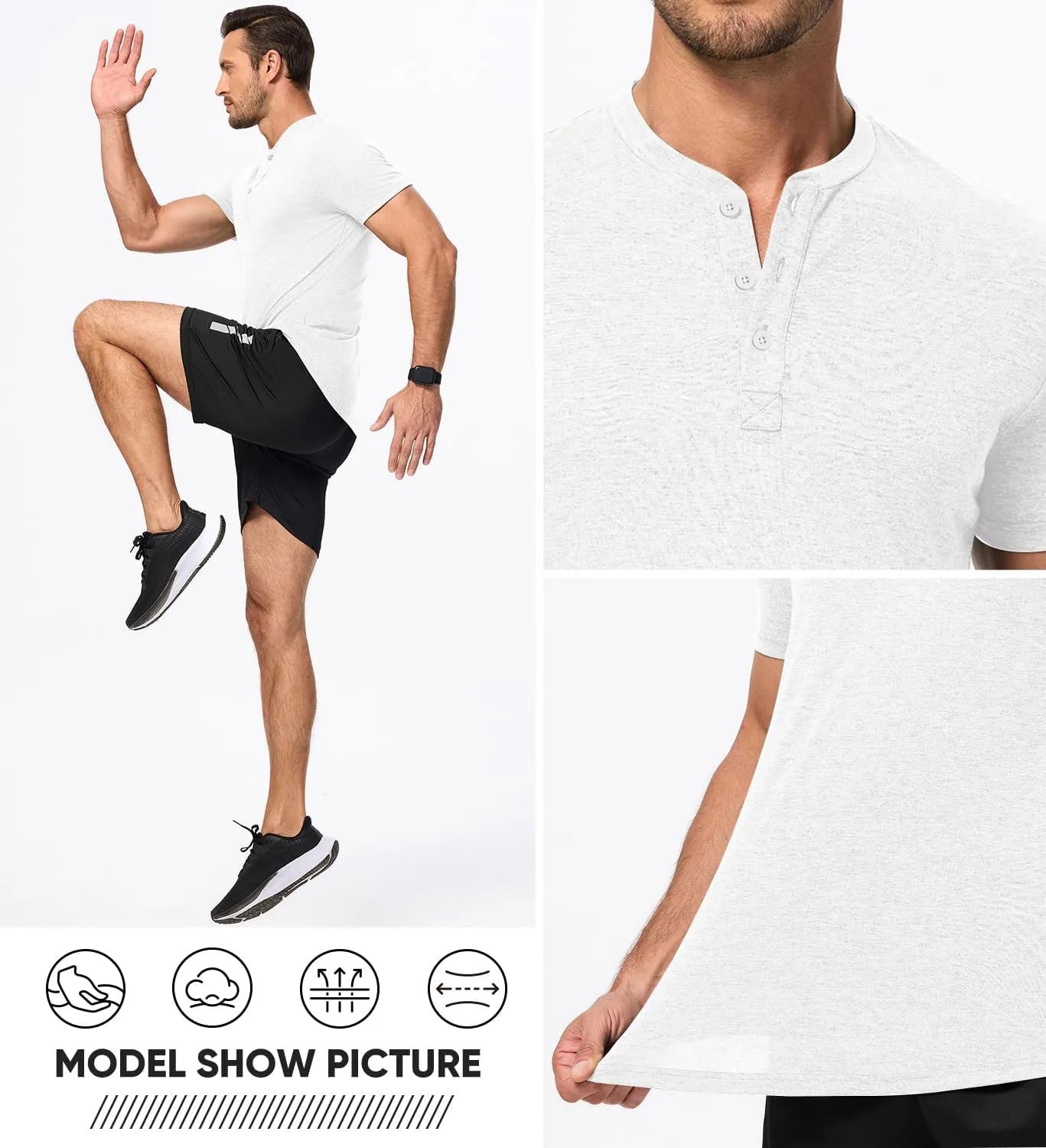 JMIERR Men's Casual Henley Shirts Short Sleeve Basic Button Muscle Longline T-Shirt Gym Workout Athletic Tee
