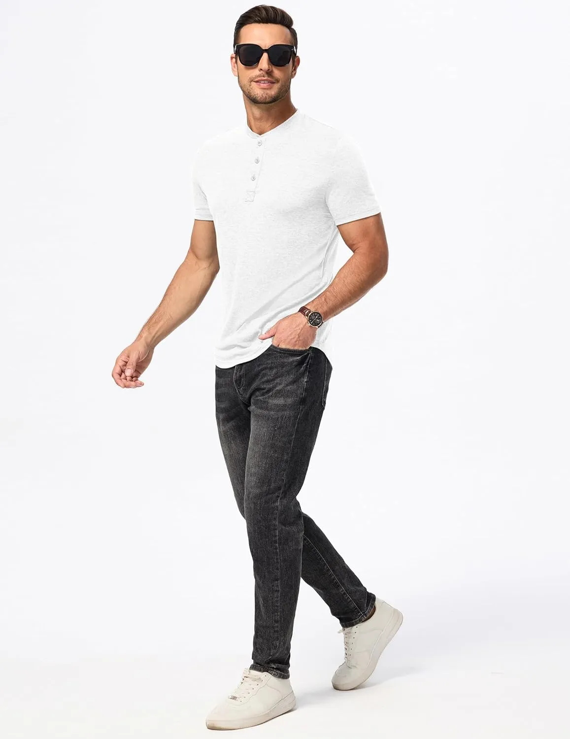JMIERR Men's Casual Henley Shirts Short Sleeve Basic Button Muscle Longline T-Shirt Gym Workout Athletic Tee