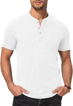 JMIERR Men's Casual Henley Shirts Short Sleeve Basic Button Muscle Longline T-Shirt Gym Workout Athletic Tee