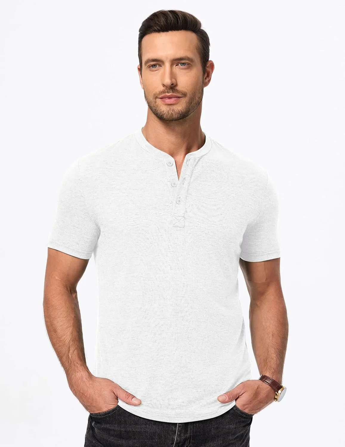 JMIERR Men's Casual Henley Shirts Short Sleeve Basic Button Muscle Longline T-Shirt Gym Workout Athletic Tee