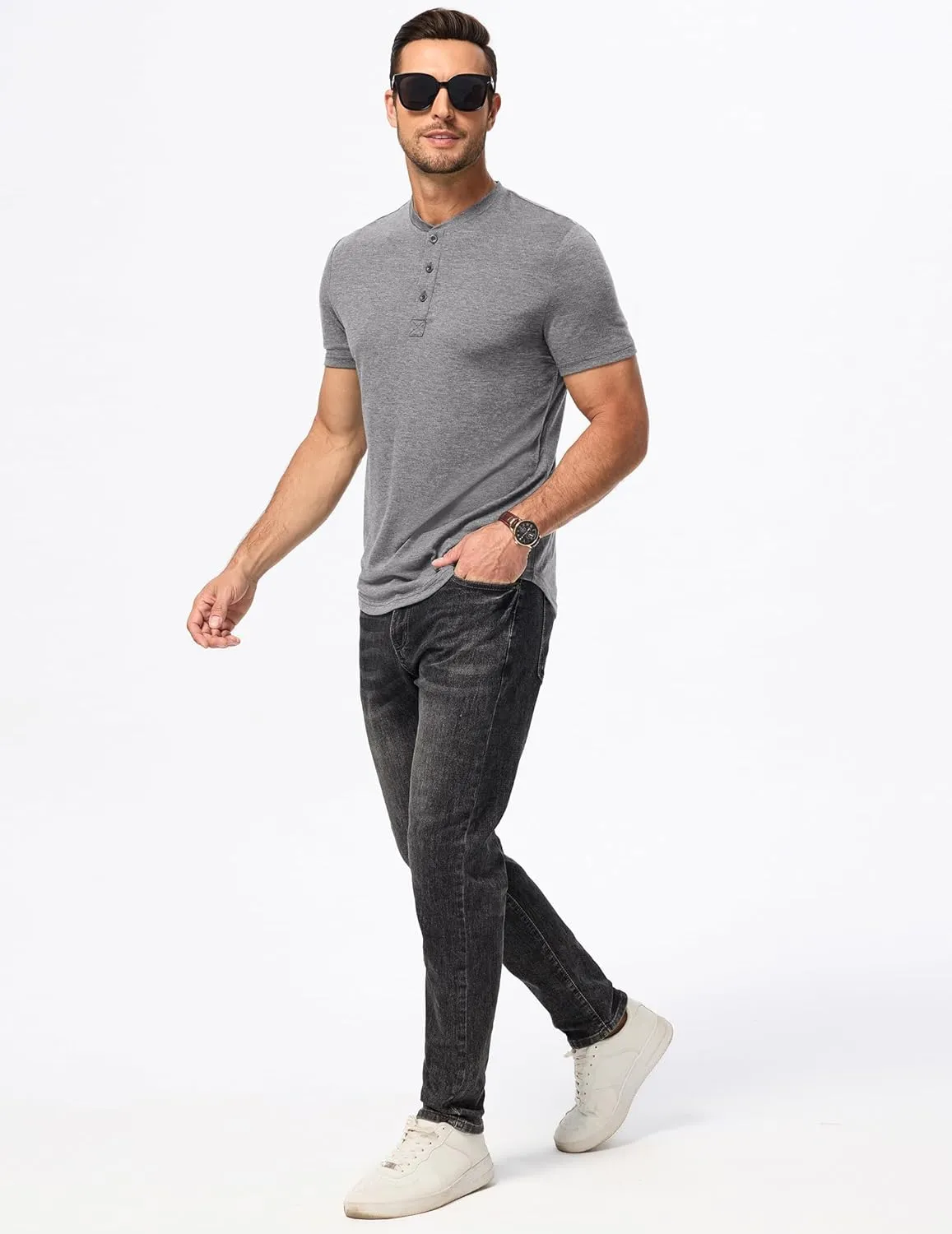 JMIERR Men's Casual Henley Shirts Short Sleeve Basic Button Muscle Longline T-Shirt Gym Workout Athletic Tee
