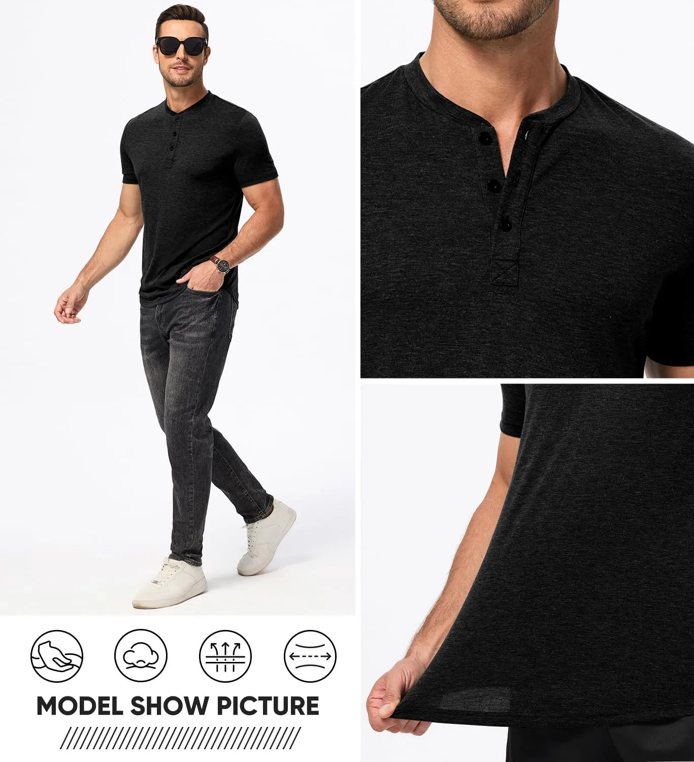 JMIERR Men's Casual Henley Shirts Short Sleeve Basic Button Muscle Longline T-Shirt Gym Workout Athletic Tee