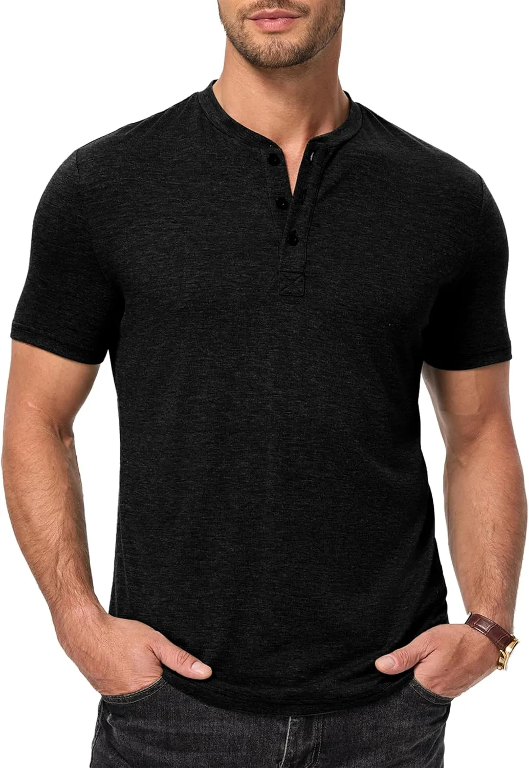 JMIERR Men's Casual Henley Shirts Short Sleeve Basic Button Muscle Longline T-Shirt Gym Workout Athletic Tee