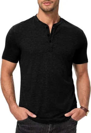 JMIERR Men's Casual Henley Shirts Short Sleeve Basic Button Muscle Longline T-Shirt Gym Workout Athletic Tee