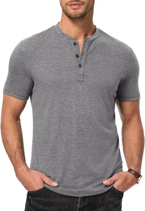 JMIERR Men's Casual Henley Shirts Short Sleeve Basic Button Muscle Longline T-Shirt Gym Workout Athletic Tee