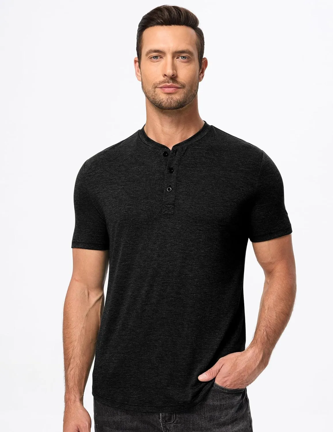 JMIERR Men's Casual Henley Shirts Short Sleeve Basic Button Muscle Longline T-Shirt Gym Workout Athletic Tee
