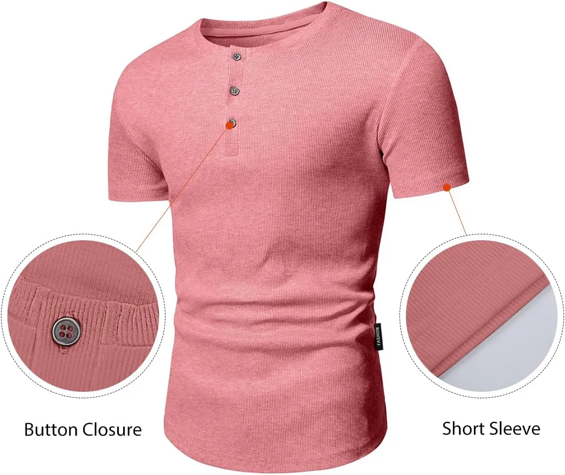 JMIERR Men's Muscle Slim Henley Shirts Crewneck Longline T-Shirt Gym Workout Athletic Shirt Tees with Button