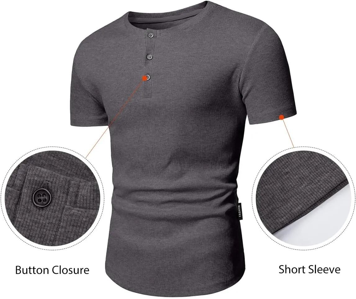 JMIERR Men's Muscle Slim Henley Shirts Crewneck Longline T-Shirt Gym Workout Athletic Shirt Tees with Button