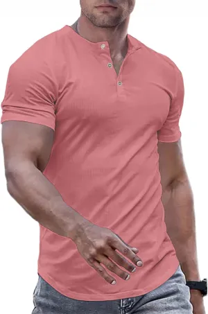 JMIERR Men's Muscle Slim Henley Shirts Crewneck Longline T-Shirt Gym Workout Athletic Shirt Tees with Button