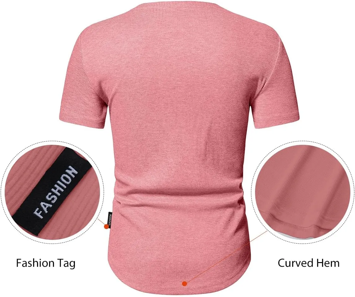 JMIERR Men's Muscle Slim Henley Shirts Crewneck Longline T-Shirt Gym Workout Athletic Shirt Tees with Button