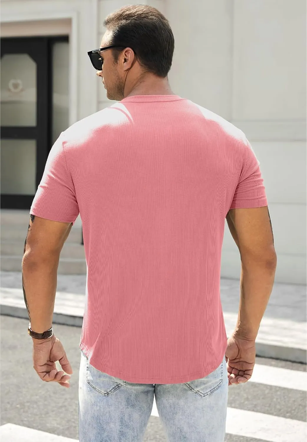 JMIERR Men's Muscle Slim Henley Shirts Crewneck Longline T-Shirt Gym Workout Athletic Shirt Tees with Button