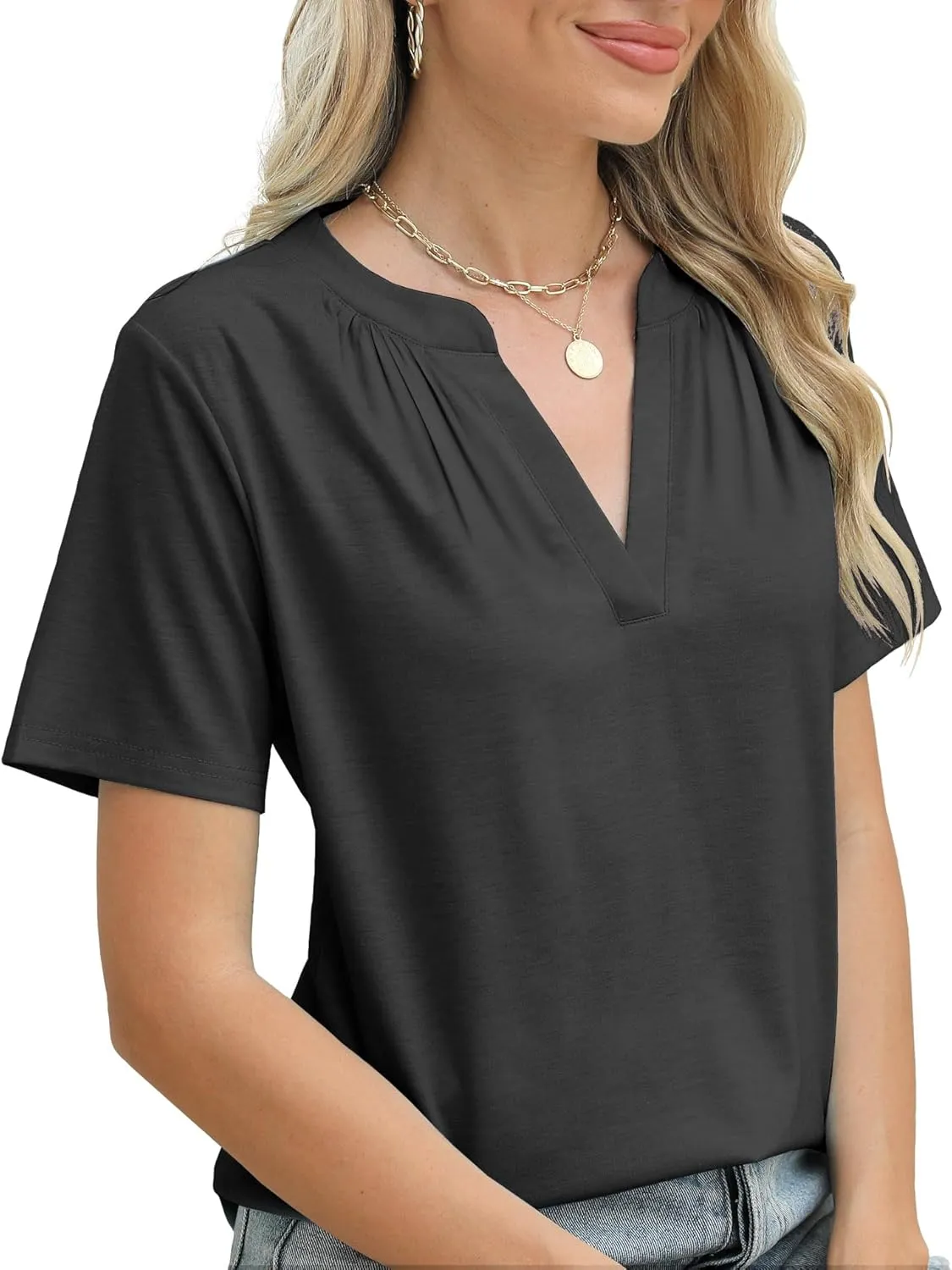 JomeDesign Womens Summer Tops Short Sleeve V Neck Shirts Loose Casual T-Shirts