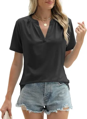 JomeDesign Womens Summer Tops Short Sleeve V Neck Shirts Loose Casual T-Shirts