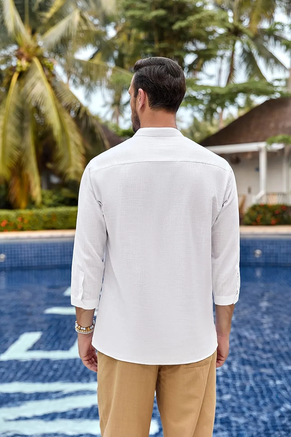 Karlywindow Mens Linen Henley Shirts Long Sleeve Hippie Yoga Summer Beach Casual Henleys T-Shirt