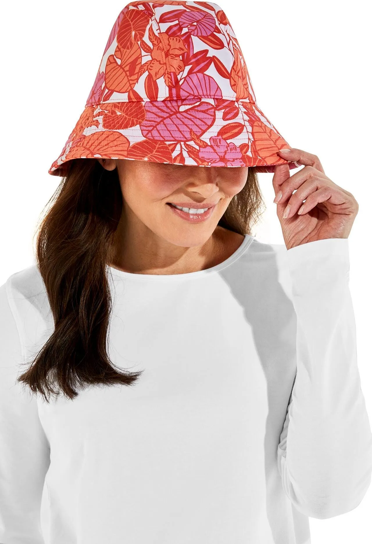 Katia Cotton Bucket Hat | Radiant Coral Casia Palm