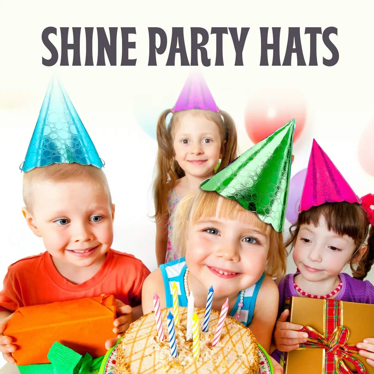 Kicko Shine Party Hats - 24 Pack - 4 Colors - for Kids, Party Favors, Stocking Stuffers