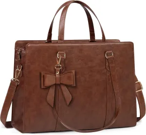 Laptop Bag for Women 15.6 inch Laptop Tote Bag Waterproof Leather Computer Bag Large Lightweight Briefcase Professional Business Office Work Bag Vintage Brown