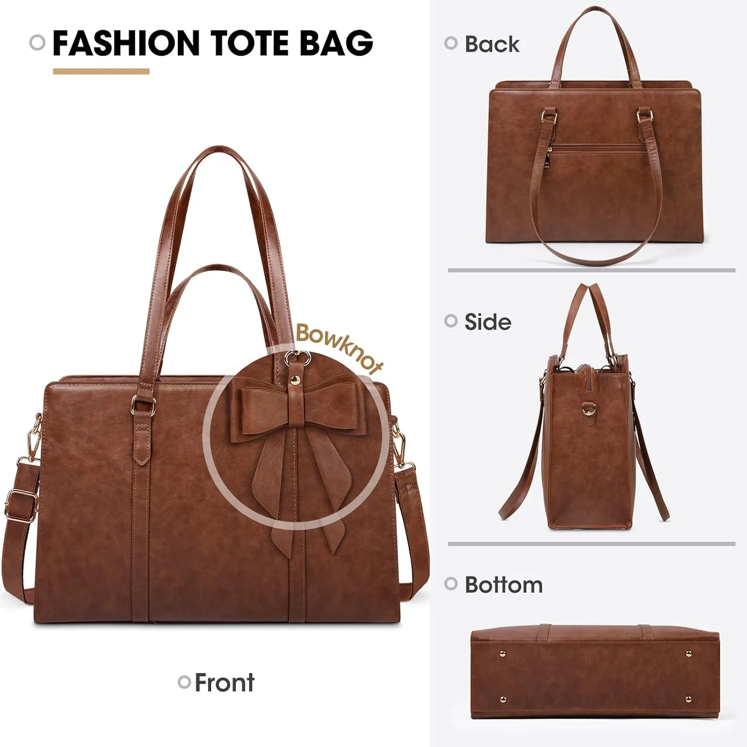 Laptop Bag for Women 15.6 inch Laptop Tote Bag Waterproof Leather Computer Bag Large Lightweight Briefcase Professional Business Office Work Bag Vintage Brown