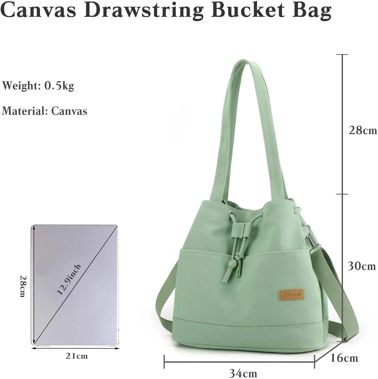 Large Shoulder Casual Crossbody Messenger Satchel Ladies Top Handle Women Drawstring Bucket Canvas Tote Handbag