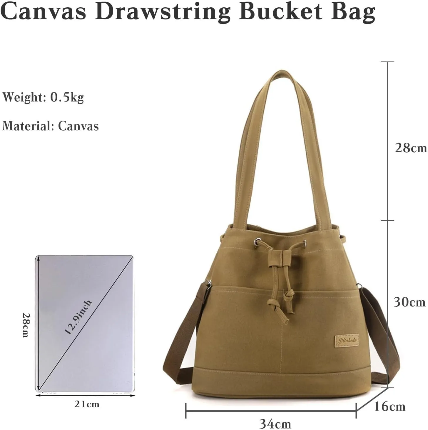 Large Shoulder Casual Crossbody Messenger Satchel Ladies Top Handle Women Drawstring Bucket Canvas Tote Handbag