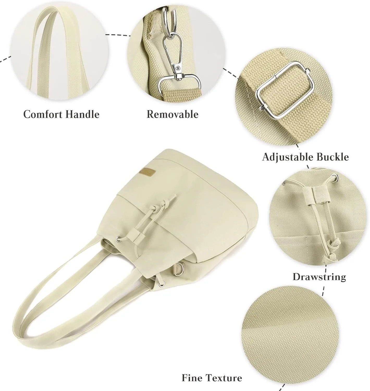 Large Shoulder Casual Crossbody Messenger Satchel Ladies Top Handle Women Drawstring Bucket Canvas Tote Handbag