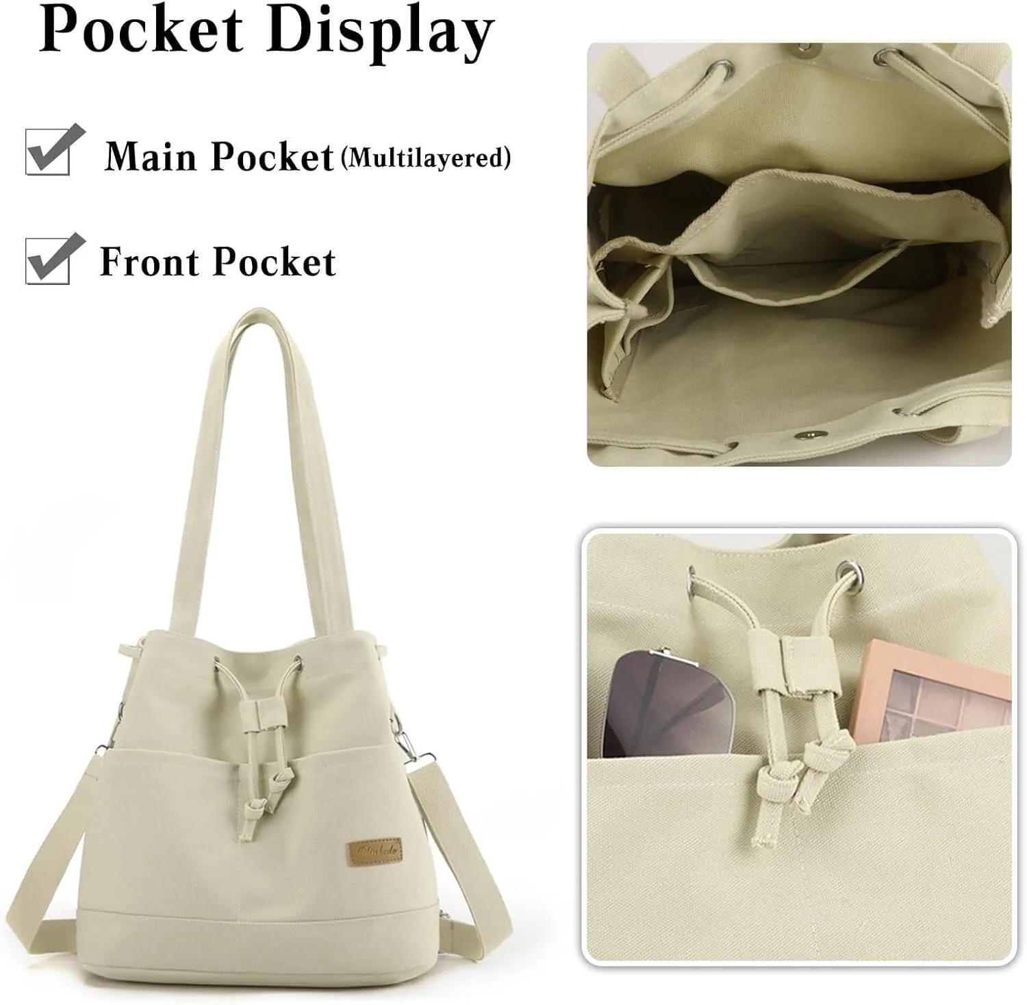 Large Shoulder Casual Crossbody Messenger Satchel Ladies Top Handle Women Drawstring Bucket Canvas Tote Handbag